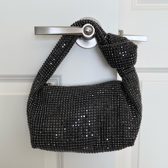 Black Rhinstone Knotted Handle Sparkle Shoulder Bag - Picture 9 of 11